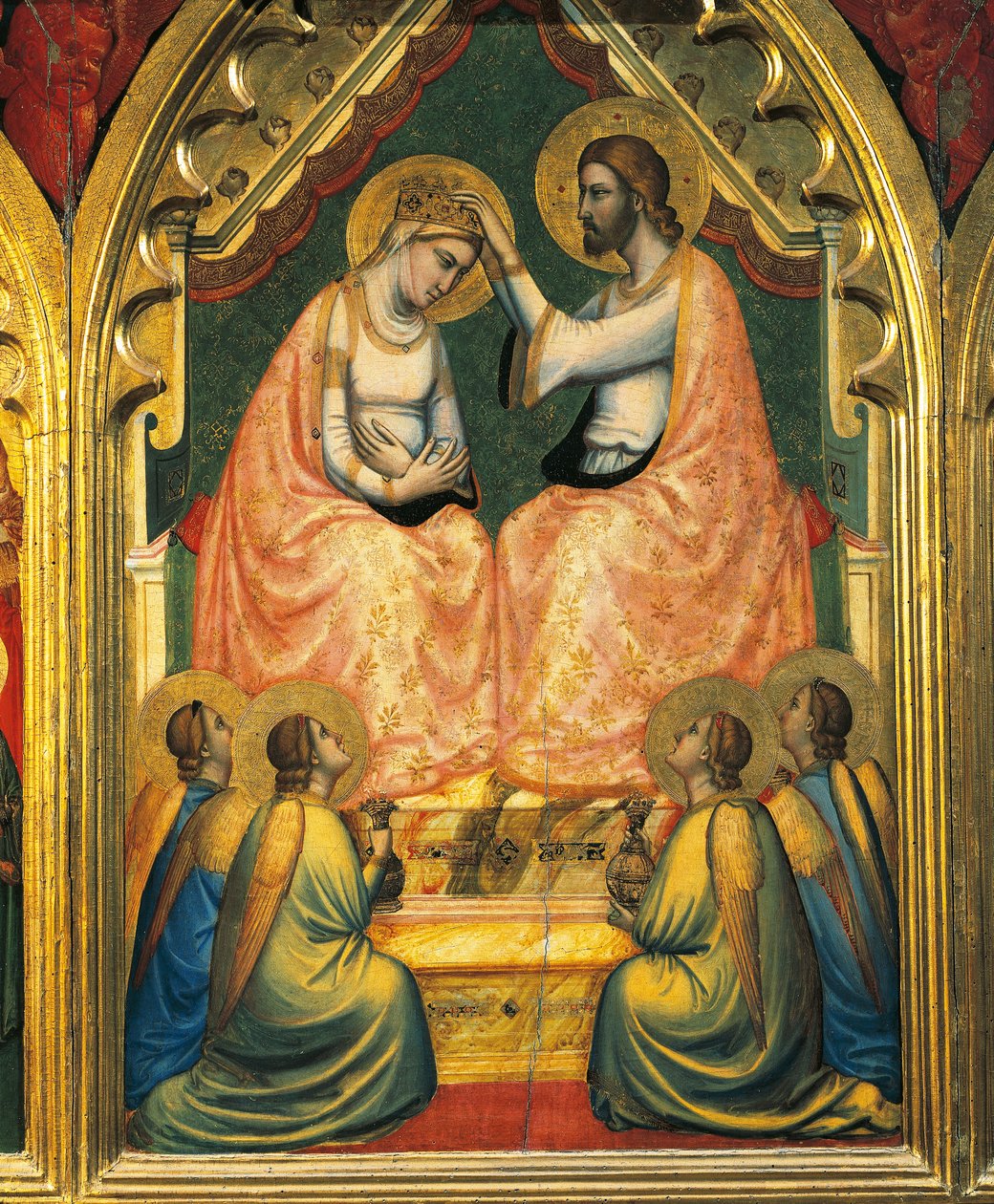 Neitsyen kruunaus (tempera paneelissa) tekijältä Ambrogio Bondone (workshop) Giotto