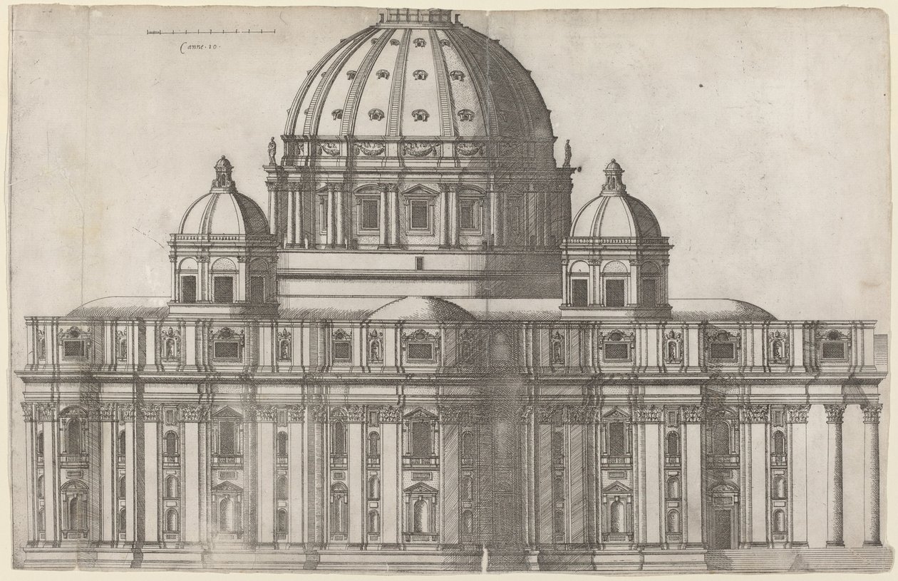 Pitkittäinen näkymä Pyhän Pietarin kirkkoon, Roomaan tekijältä Ambrogio Brambilla, after Michelangelo
