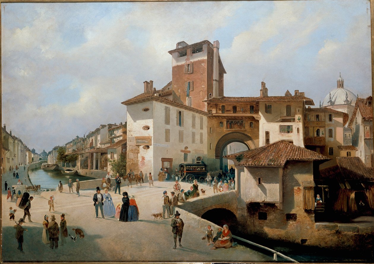 Näkymä Ticinese-portille, Milano (maalaus tekijältä Ambrogio Fermini