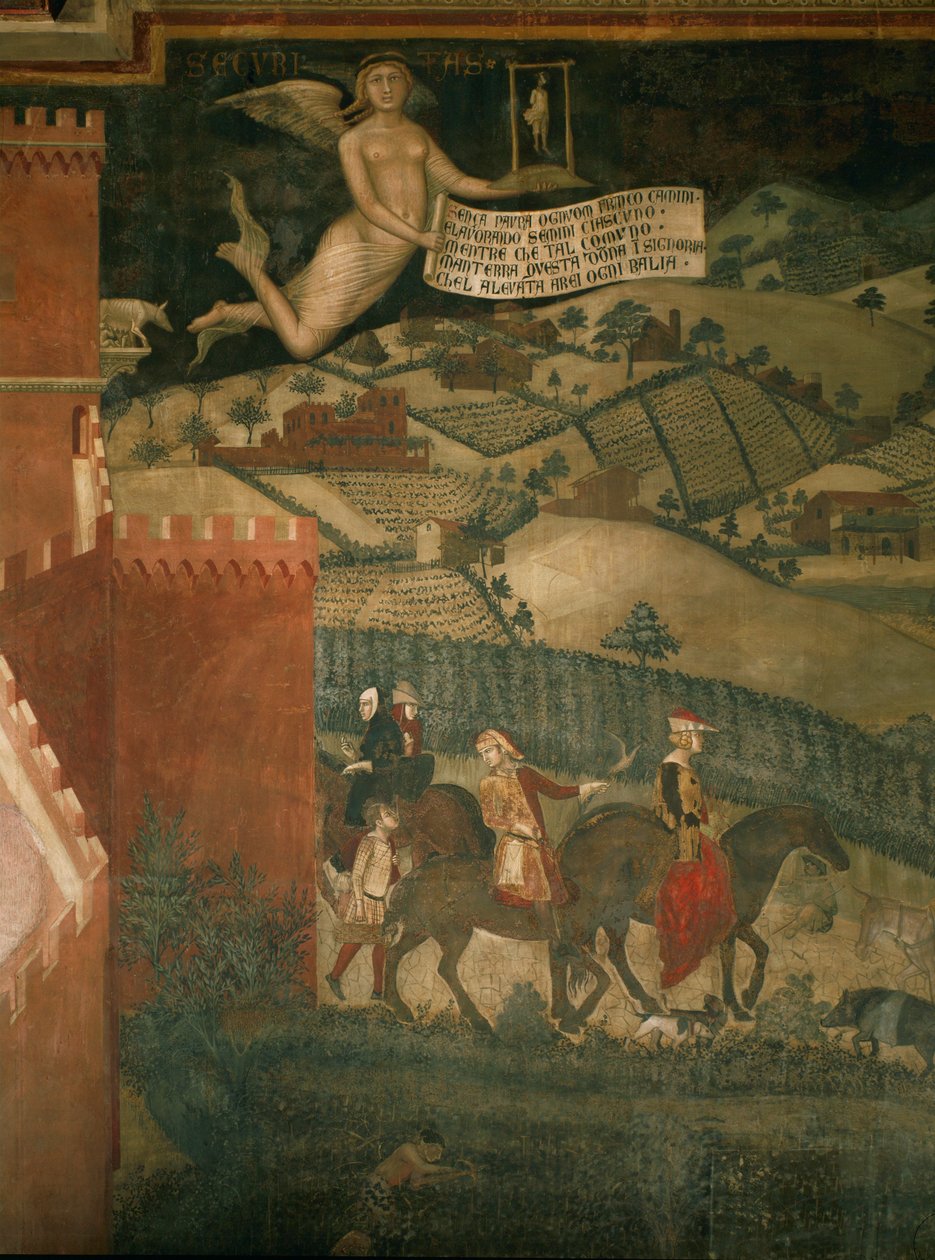 Metsästysseura (seinämaalaus) tekijältä Ambrogio Lorenzetti