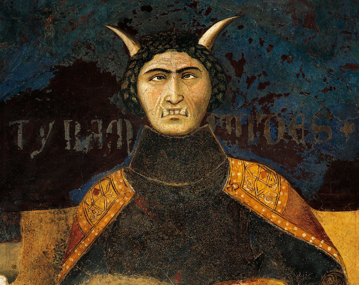 Allegoria huonosta hallinnosta, tyrannia, yksityiskohta allegoriasta ja hyvän ja huonon hallituksen vaikutukset kaupungissa ja maalla tekijältä Ambrogio Lorenzetti