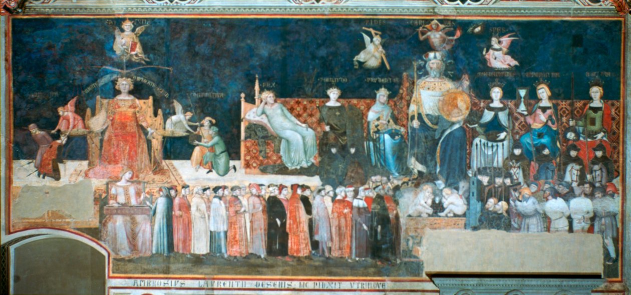 Hyvän hallituksen allegoria, 1338-1340 tekijältä Ambrogio Lorenzetti