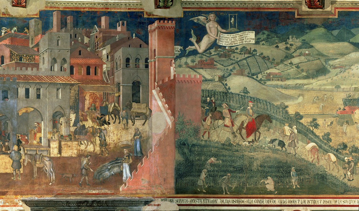 Hyvän hallituksen vaikutukset, n. 1338 tekijältä Ambrogio Lorenzetti