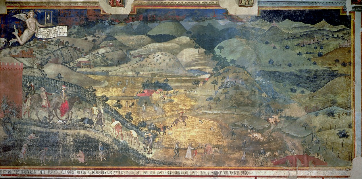 Huonekalut ja erilaiset esineet 1100- ja 1300-luvuilta tekijältä Ambrogio Lorenzetti