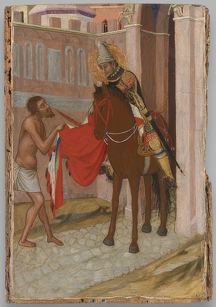 Toursin pyhä Martin jakaa viittansa kerjäläisen kanssa. Noin 1340 tekijältä Ambrogio Lorenzetti