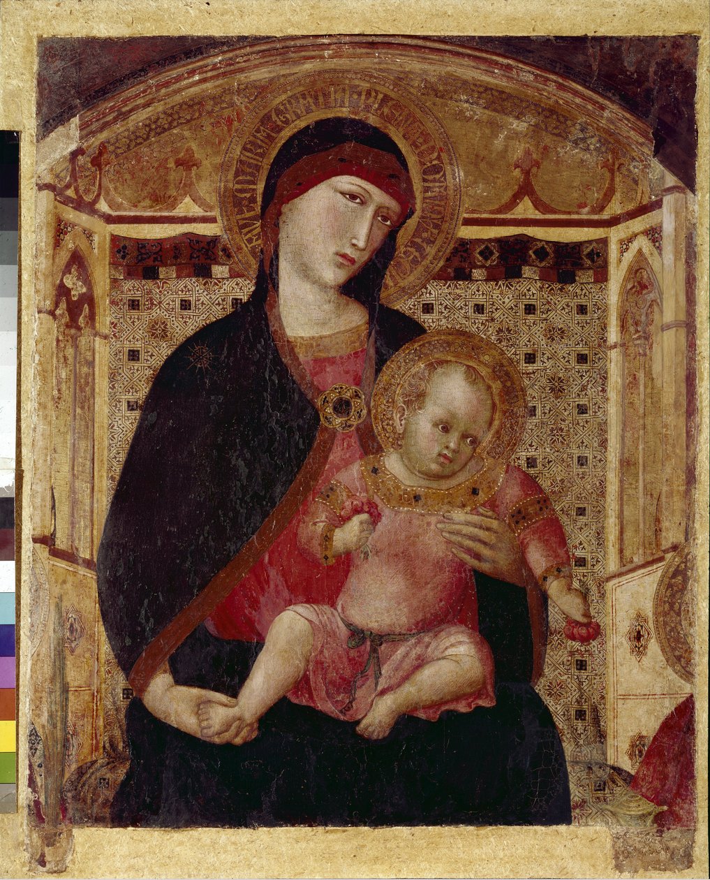 Neitsyt ja lapsi - Pyhän Pietarin ja Paavalin Neitsyt-triptyykin keskiosa (tempera puulla tekijältä Ambrogio Lorenzetti