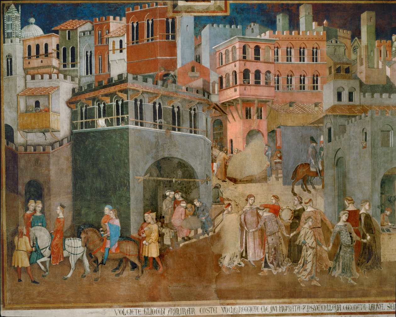 Hyvän hallituksen siunaukset (fresko) tekijältä Ambrogio Lorenzetti