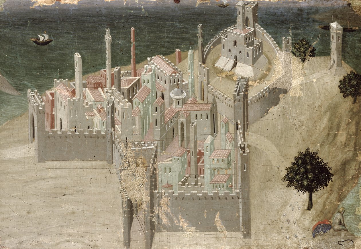 Näkymä rannikkokaupunkiin (öljy paneelille) tekijältä Ambrogio Lorenzetti