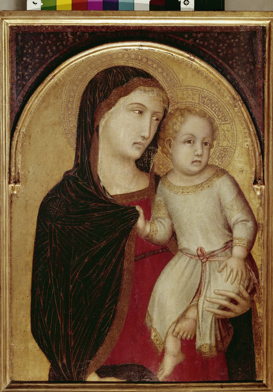 Neitsyt ja lapsi (tempera ja kultalehti puussa, n. 1335) tekijältä Ambrogio Lorenzetti