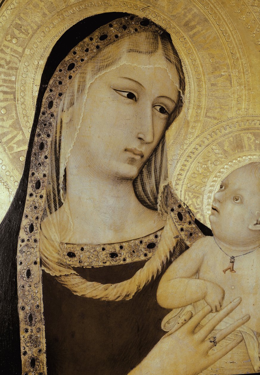 Neitsyt ja lapsi, yksityiskohta. Pyhän syyttäjän triptyykki (Tempera puulla tekijältä Ambrogio Lorenzetti
