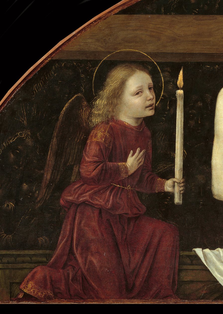 Kristus Pietessä kahden enkelin ympäröimänä Yksityiskohta kuvaa enkeliä pitelemässä kynttilää tekijältä Ambrogio da Fossano (c.1460 1523)