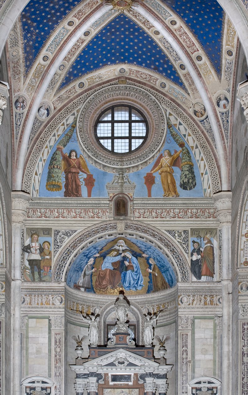 Neitsyt Marian kruunaaminen Jumalan ja Pyhän Hengen kanssa Francesco ja Ludovico Sforzan välillä, 1500-1522. tekijältä Ambrogio da Fossano