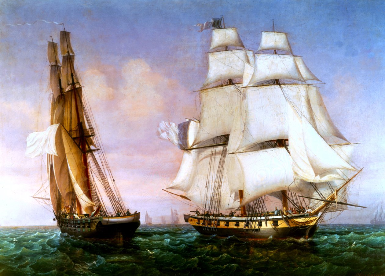 Napoleon lähtee Elban saarelta 28. helmikuuta 1815 tekijältä Ambroise Louis Garneray