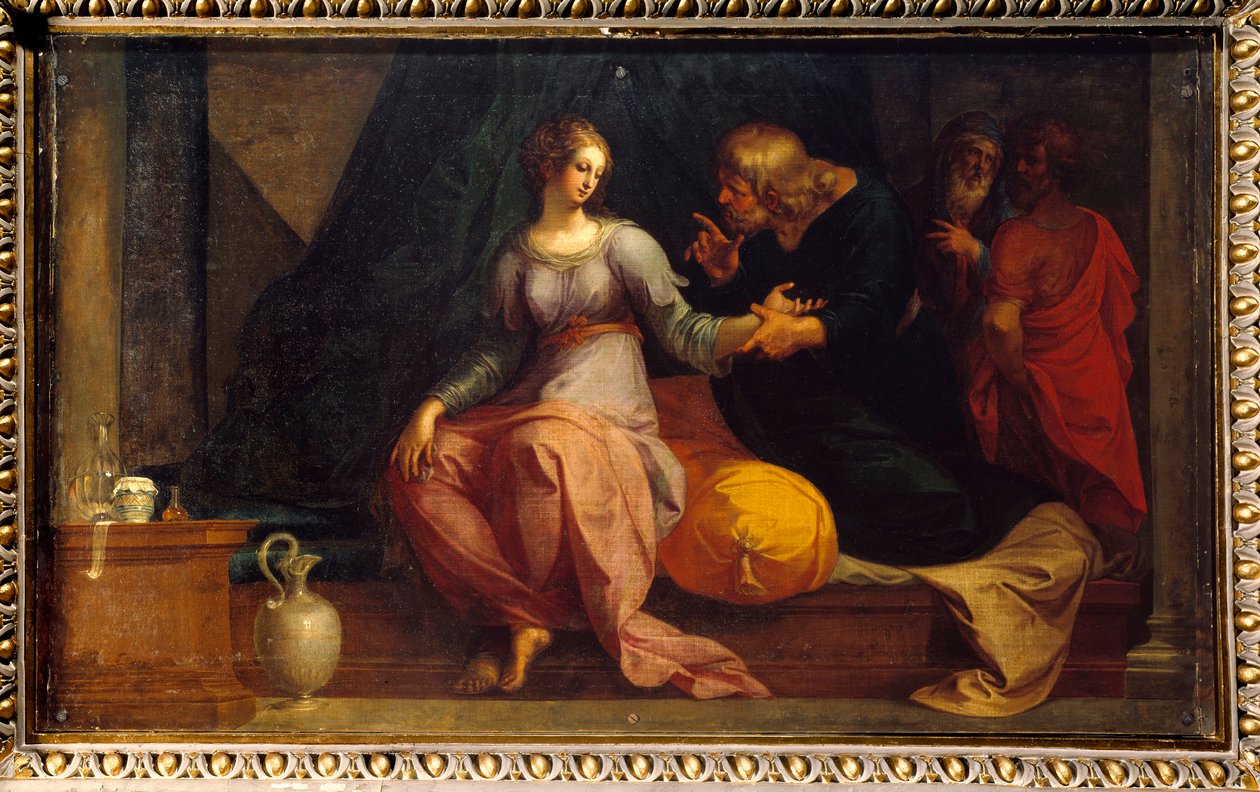 Tohtori Acestinus tutkii Emesen (4. vuosisadalla jKr.) Heliodoren (Heliodoros) Charicleen kuvaa "Theagenen ja Charicleen etiopiasta tai rakkauden historiasta". Ambrose Dubois