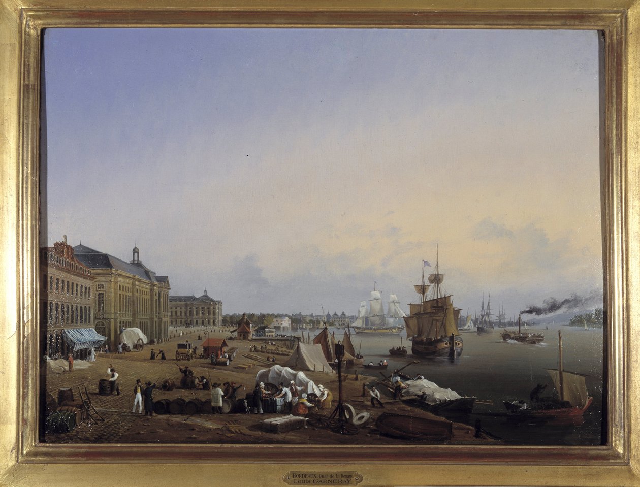 Bordeaux, tullin satamat, Louis Garneray, sd. noin 1820, öljy kankaalle, H. 0,330; L. 0,460. CCIP Coll. tekijältä Ambroise Louis Garneray