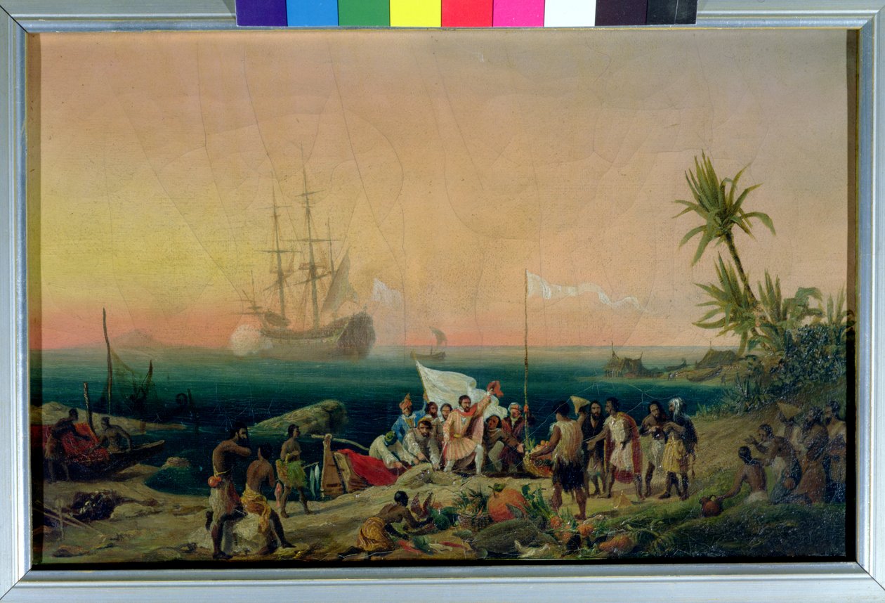 Jean de Bethencourt (n. 1360-1425), Norman Navigator, löysi Lanzaroten saaren vuonna 1402, 1848 tekijältä Ambroise Louis Garneray