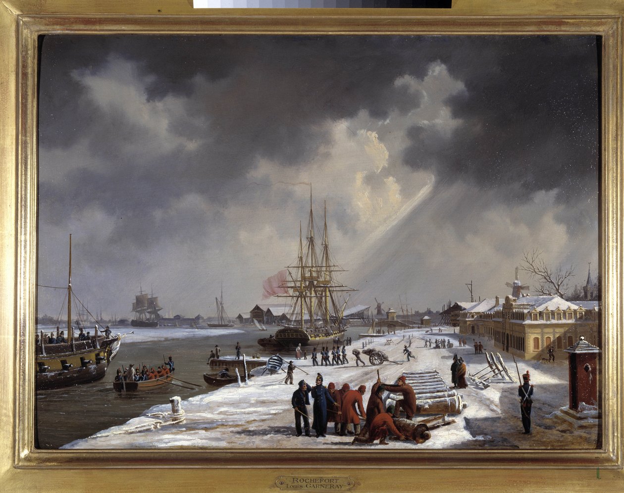 Le port de Rochefort, kirjoittanut Louis Garneray, sd. noin 1820, öljy kankaalle, H. 0,330; L. 0,460. CCIP Coll. tekijältä Ambroise Louis Garneray