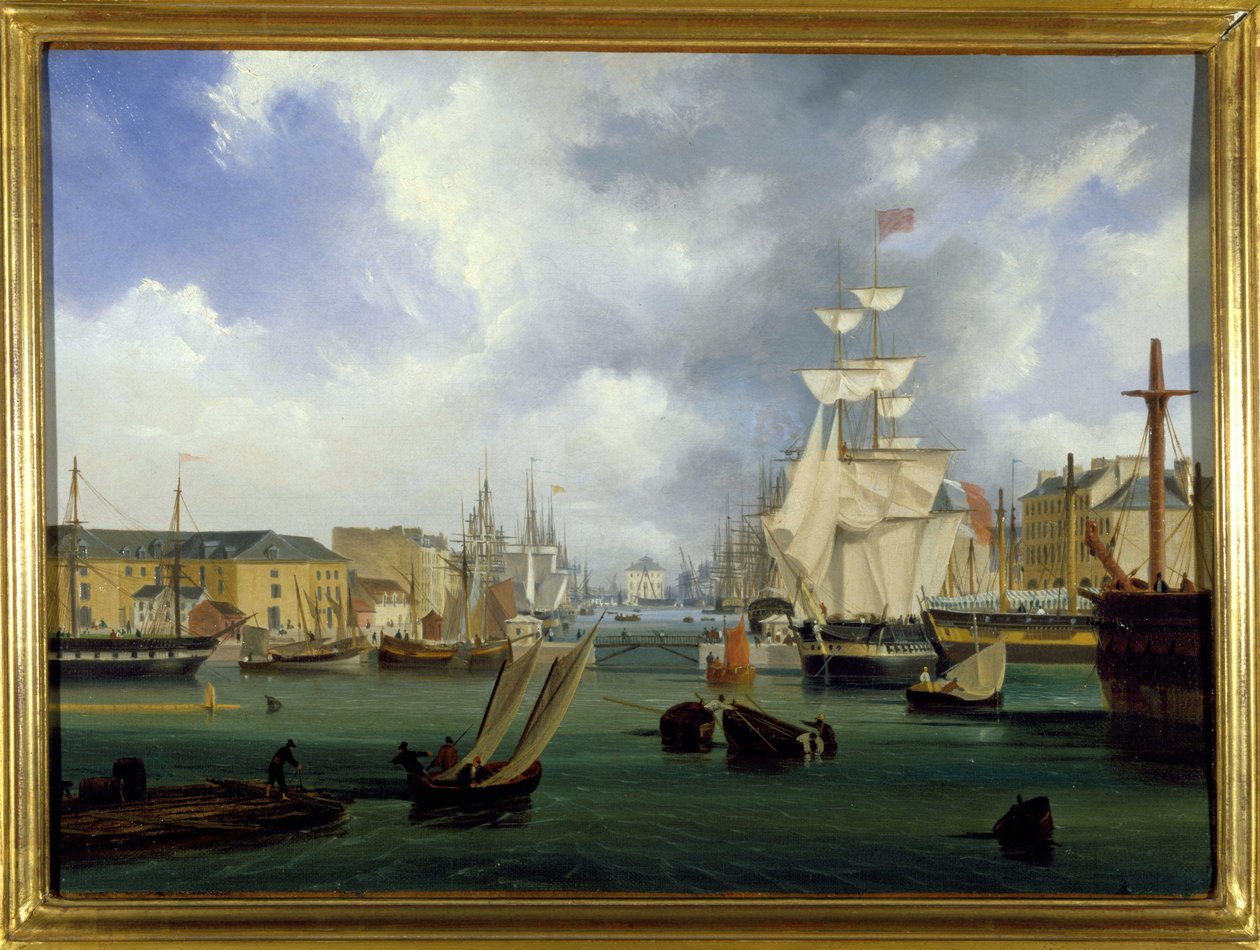 Le Havren satama, Grand Bassin, Louis Garneray, sd. noin 1820, Öljy kankaalle, H. 0,330; L. 0,460. CCIP Coll. tekijältä Ambroise Louis Garneray