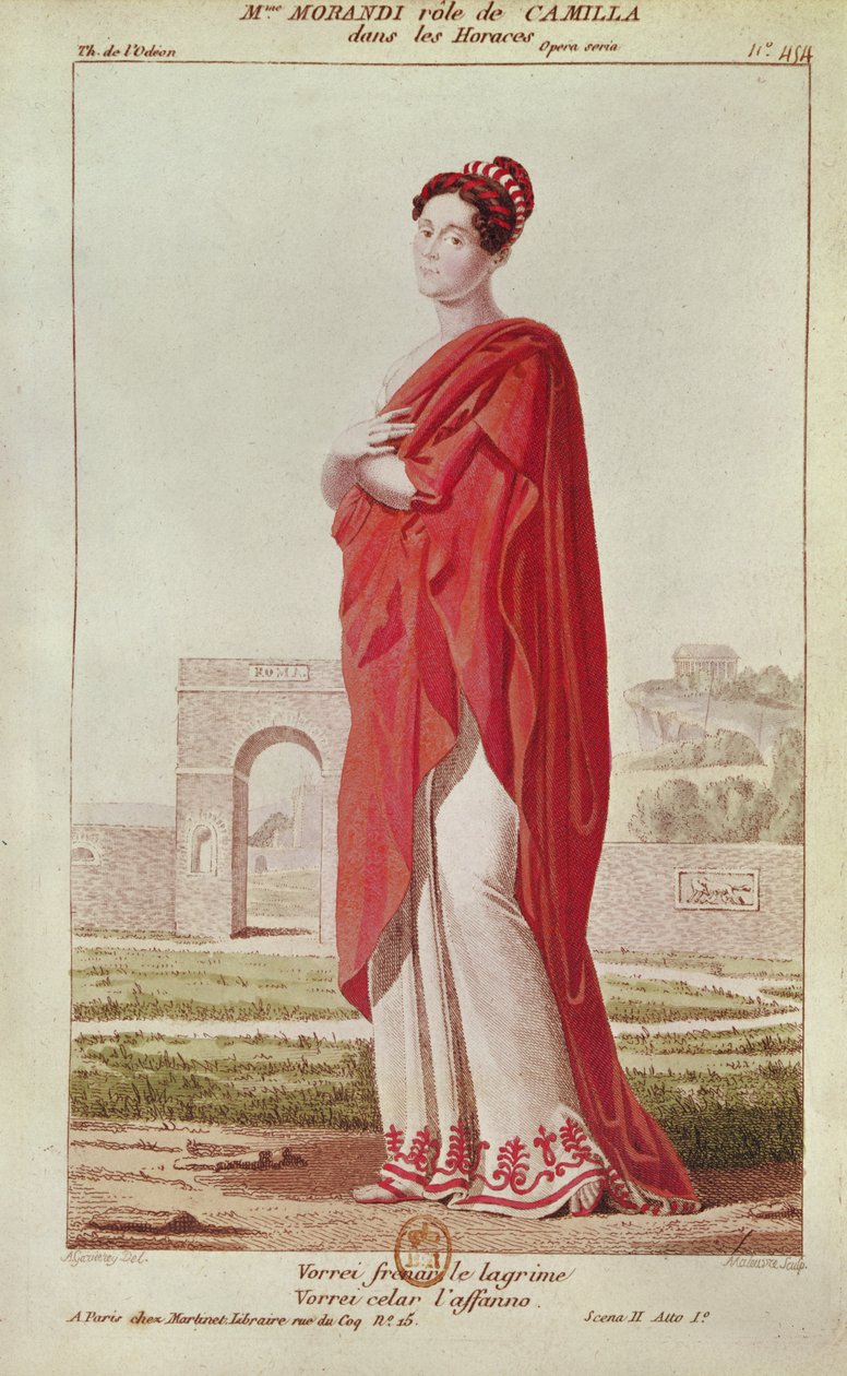 Madame Morandi Camillen roolissa Pierre Corneillen (1606-84) Horatii-sarjan 2. näytöksessä, kaiverrettu Pierre Maleuvre (1740-1803) tekijältä Ambroise Louis Garneray