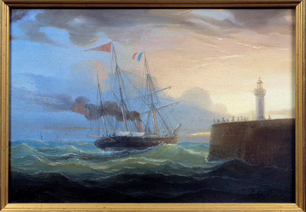 Höyry lähtee satamasta Louis Garneray (1783-1857) maalaus 1800-luvun Fecamp, Newfoundlandin museo tekijältä Ambroise Louis Garneray