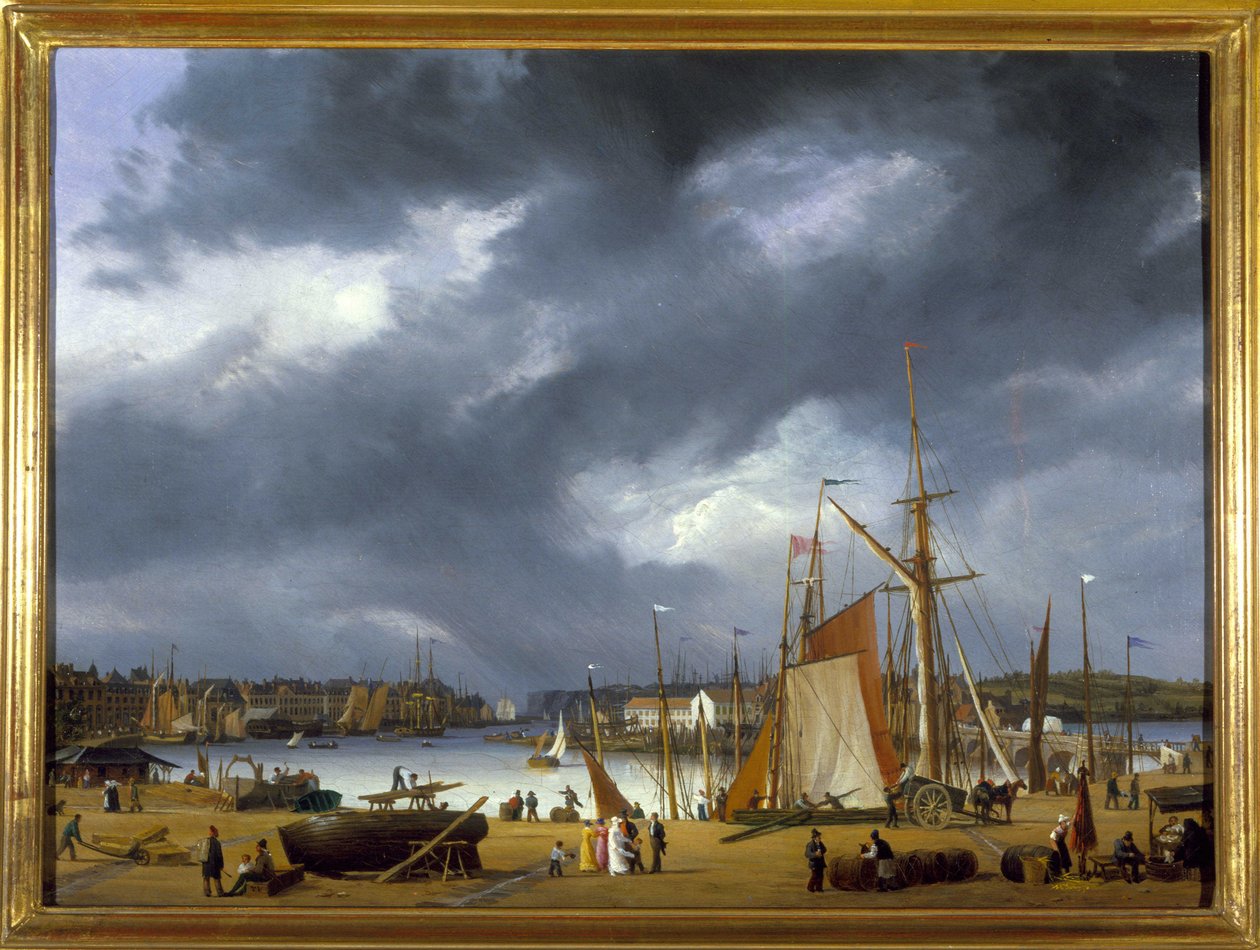Dieppen satama, kirjoittanut Louis Garneray, sd. noin 1820, öljy kankaalle, H. 0,330; L. 0,460. CCIP Coll. tekijältä Ambroise Louis Garneray