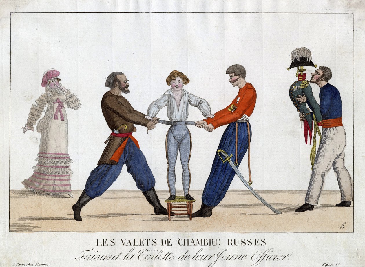 Nuoren venäläisen upseerin wc - Garneray, Ambroise Louis (1783-1857) - n. 1815 - Etsaus, akvarelli - 24x32,6 - Yksityiskokoelma tekijältä Ambroise Louis Garneray
