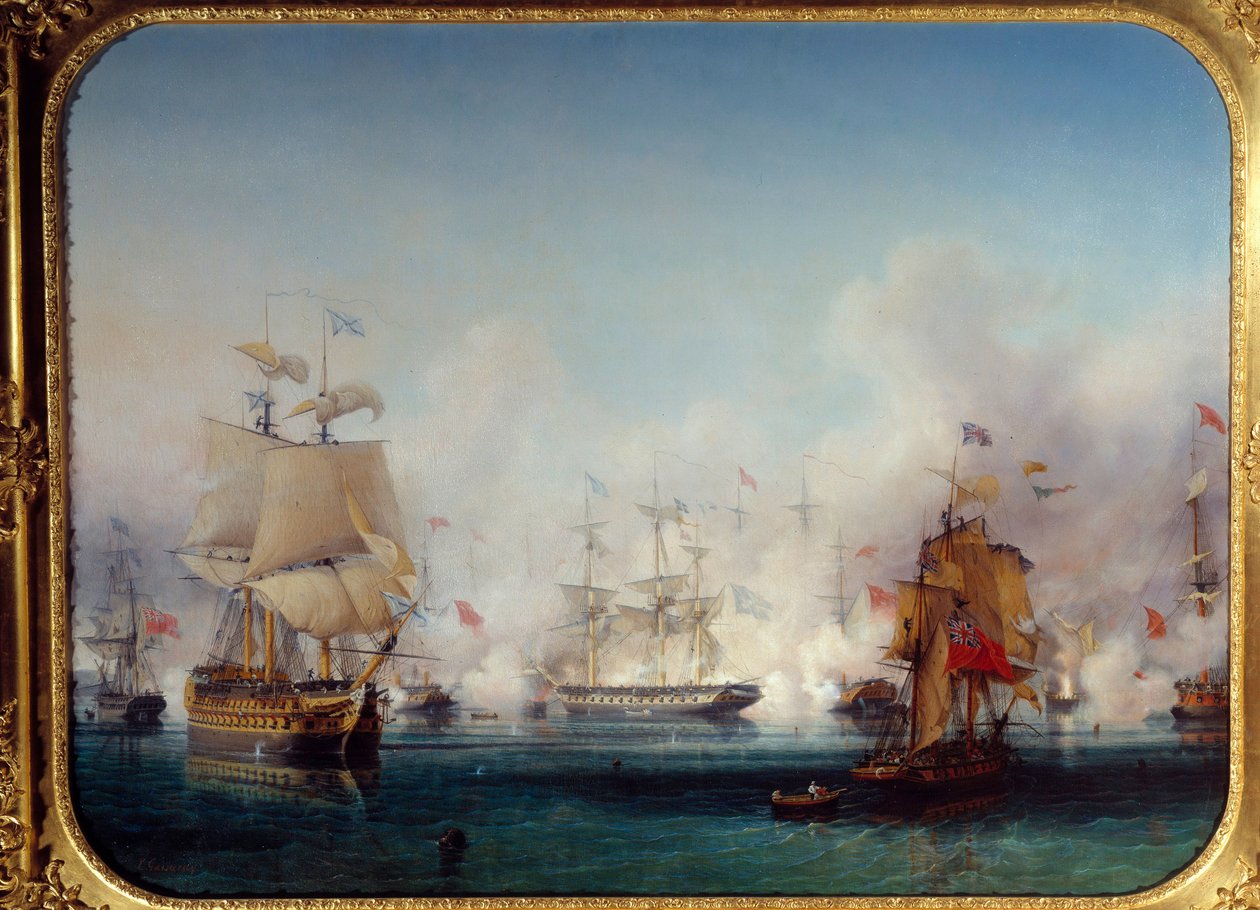 Kreikan vapaussota: Näkymä Navarinin meritaistelusta 20.10.1827, 1827 tekijältä Ambroise Louis Garneray