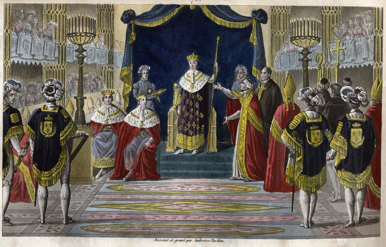 Kaarle X (1757-1836) kruunattiin kuninkaaksi Reimsissä 6. toukokuuta tekijältä Ambroise Tardieu