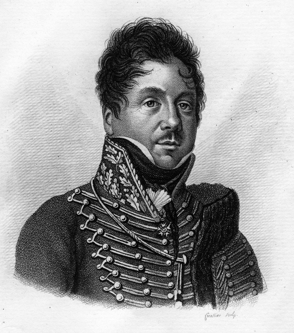 François FOURNIER SARLOVEZE (Sarlovese) 1774-1827 - teoksessa "Ranskalaisten kenraalien muotokuvia ranskalaisten voittojen ja valloitusten jälkeen". Kaiverrus Ambroise Tardieu 1818. Stella Collection. tekijältä Ambroise Tardieu
