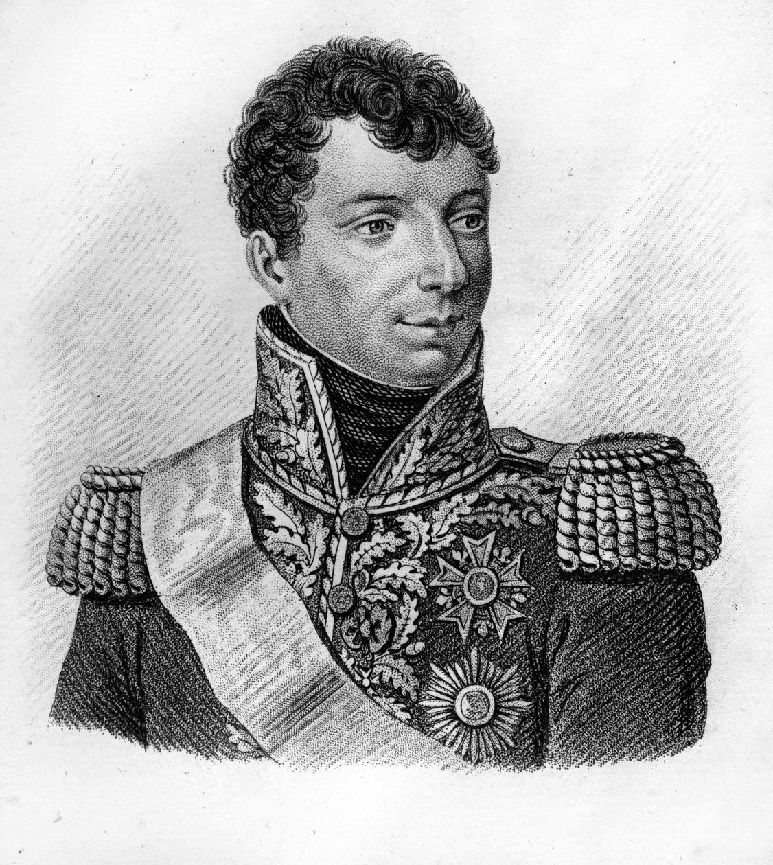 Kenraali Duroc. Géraud Christophe Michel Duroc, Frioulin herttua (1772-1813).- teoksessa "Ranskalaisten kenraalien muotokuvia ranskalaisten voittojen ja taistelujen jälkeen". Kaiverrus Ambroise Tardieu 1818. Stella Collection. tekijältä Ambroise Tardieu