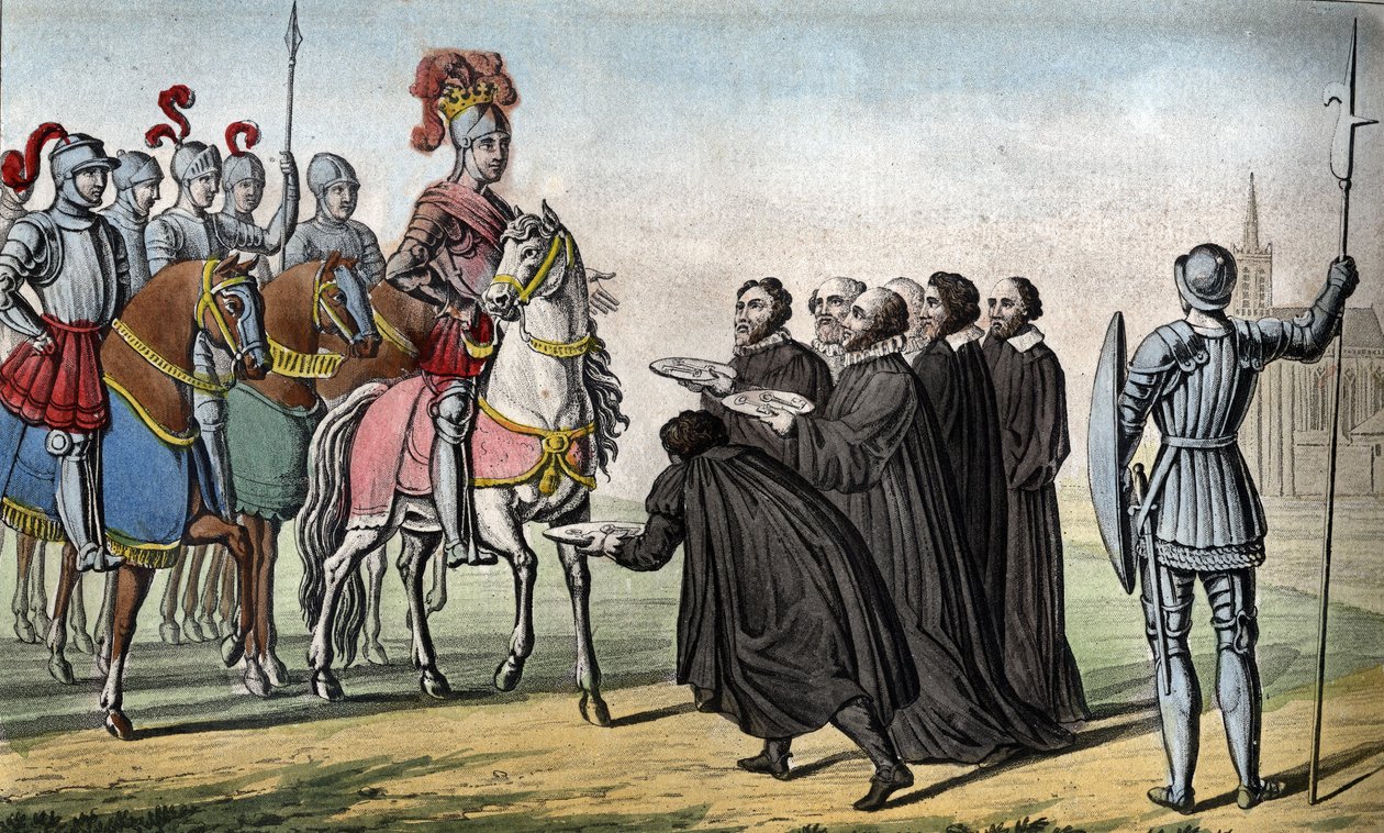 Henrik II (1519-1559). Hän piti Saksan ruhtinaista Kaarle V:tä vastaan, jonka despotismi oli kapinoinut heidät, ja kidnappasi Toulin, Metzin ja Verdunin ja otti siten kolme piispaa vuonna 1552. tekijältä Ambroise Tardieu