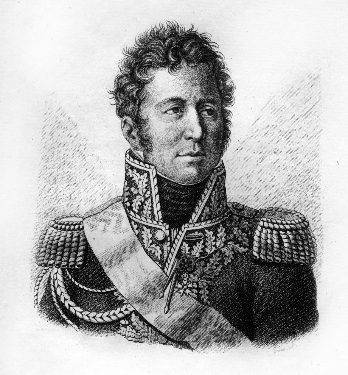 Jacques Alexandre Bernard Law, Marquis de Lauriston, Ranskan marsalkka (1768-1828) - teoksessa "Ranskalaisten kenraalien muotokuvia ranskalaisten voittojen ja valloitusten jälkeen" Kaiverrus: Ambroise Tardieu 1818. Stella Collection. tekijältä Ambroise Tardieu