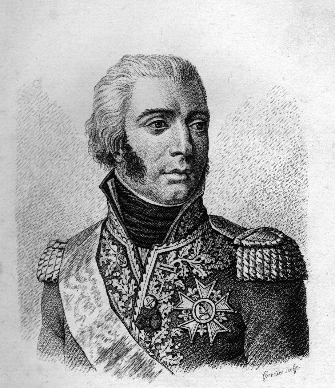 Jean - Baptiste Bessières Istrian herttua Maréchal, Ranska (1768-1813).- teoksessa Ranskan kenraalien muotokuvia ranskalaisten voittojen ja valloitusten jälkeen. Kaiverrus Ambroise Tardieu 1818. Stella Collection. tekijältä Ambroise Tardieu