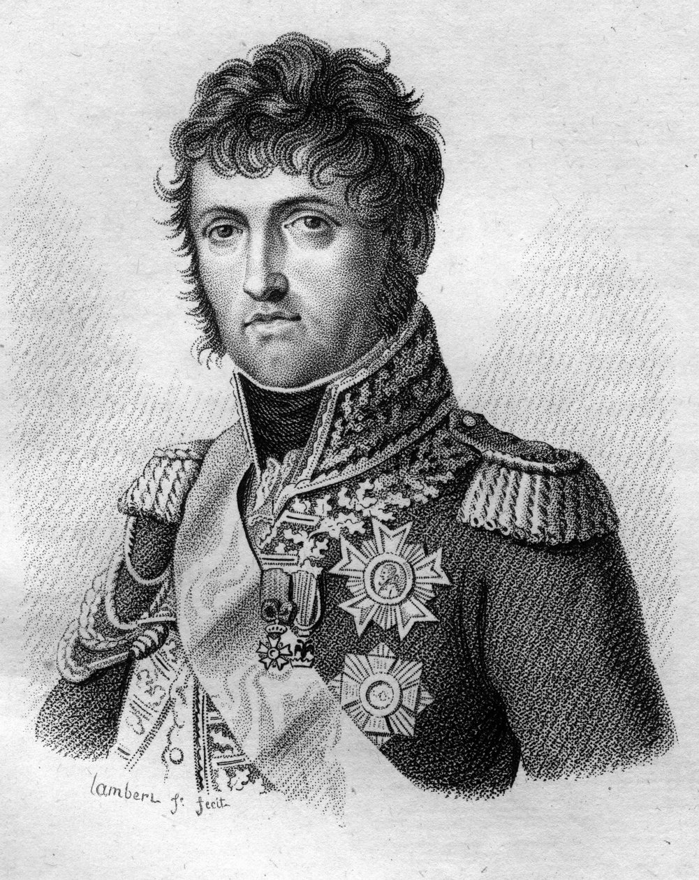 Jumalan Johannes Nicolas Soult, Dalmatian herttua. Kenraali sitten Ranskan marsalkka (1769 - 1851) teoksessa ""Ranskalaisten kenraalien muotokuvia ranskalaisten voittojen ja valloitusten jälkeen"" Kaiverrus Ambroise Tardieu vuonna 1818. Stella Collection. tekijältä Ambroise Tardieu