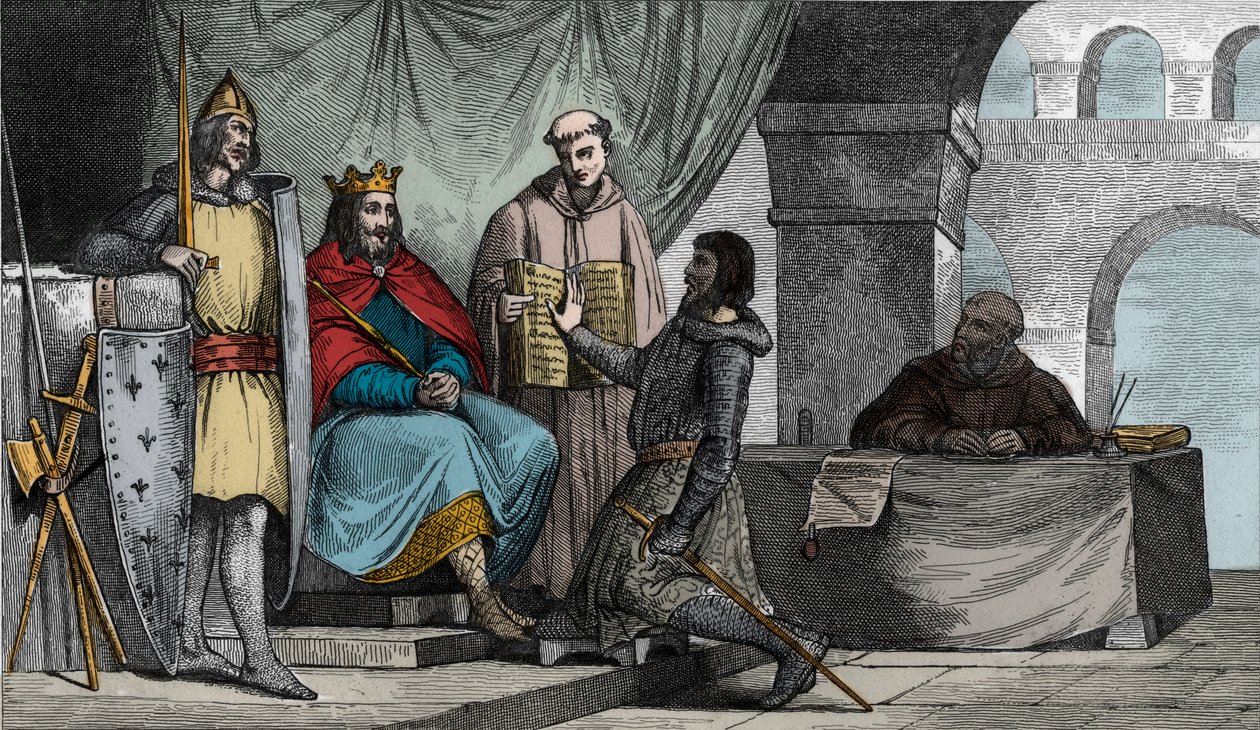 Ludvig II (848-79) änkyttävä vastaanottaa uskollisuusvalan aatelista - tekijältä Ambroise Tardieu