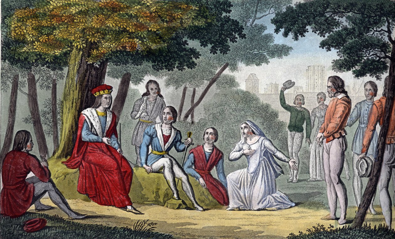 Ludvig IX, joka tunnetaan nimellä "Saint-Louis" (1214-1270), joka teki oikeutta kaikille alamaisilleen Vincennesin puussa - Ambroise Tardieu on suunnitellut ja kaivertanut vuonna 1825. tekijältä Ambroise Tardieu