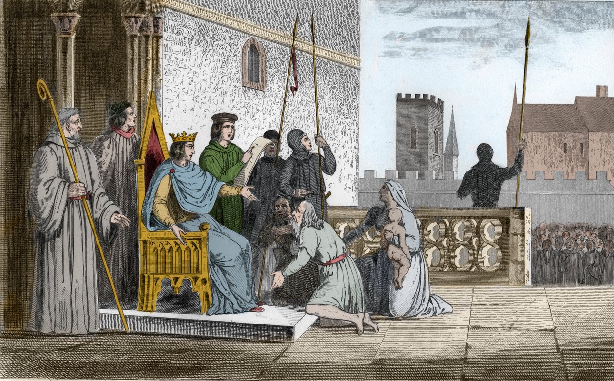 Ludvig X (1289-1316) ilkikurinen vapauttaa maaorjat - Ludvig X dit "" Le Hutin" (1289-1316), Kapetian dynastia, joka tunnetaan vapauttaneen kaikki valtakuntansa maaorjat, jotka hän pakotti lunastamaan heidän vapautensa - Kaiverrus vuodelta 1825 kirjassa "H tekijältä Ambroise Tardieu