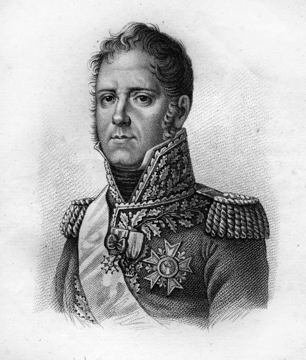 Michel Ney (1769-1815), Ranskan marsalkka, Elchingenin herttua, Moskovan prinssi. ranskalaisten kenraalien muotokuvissa ranskalaisten voittojen ja valloitusten jälkeen”” Kaiverrus: Ambroise Tardieu 1818. Stella Collection. tekijältä Ambroise Tardieu