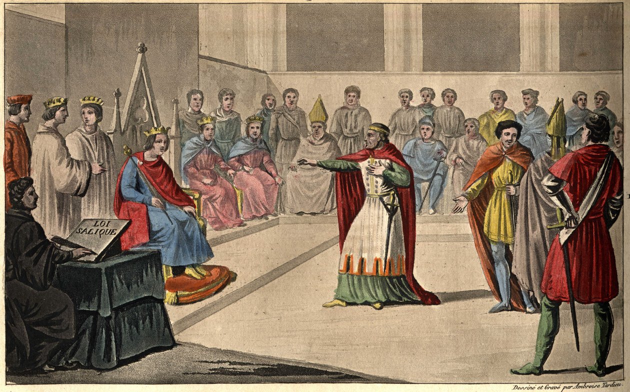 Philip V sanoo "The Long" (1294-1322). Louvreen kutsutut kenraalit julistivat Philip V:n kuninkaaksi ja sulkivat kruunun ulkopuolelle hänen sisarentytär Jeannen vuonna 1316; soveltamalla siten Salicin lakia. Hän seurasi Johannes I:tä postuumisti. tekijältä Ambroise Tardieu