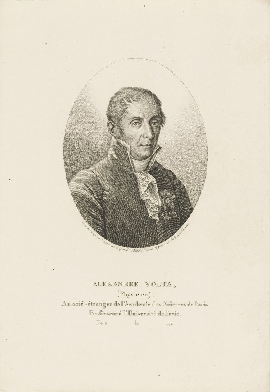 Alessandro Voltan muotokuva 1745-1827, noin 1820. tekijältä Ambroise Tardieu