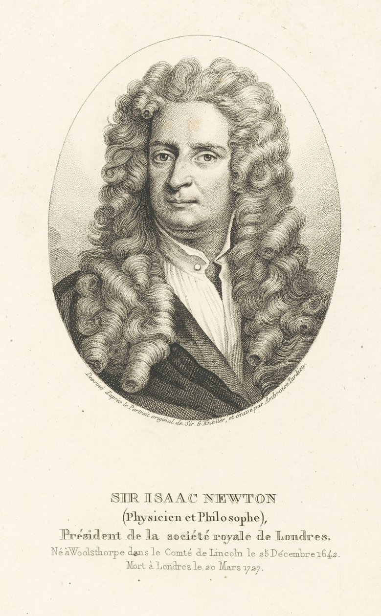 Sir Isaac Newtonin muotokuva 1642-1727, n. 1830-1840. tekijältä Ambroise Tardieu