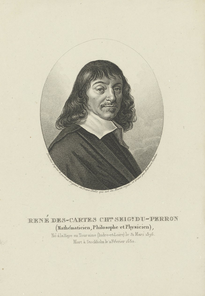 Filosofi René Descartesin muotokuva 1596-1650, noin 1820. tekijältä Ambroise Tardieu