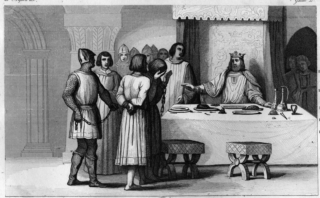 Robert II, hurskas (n. 970-1031) vapauttaa salaliittolaisia - Robert II sanoi "The Pious"" (n. 972-1031), Kapetian dynastia - Tietäen, että 2 salaliittolaista oli tuomittu kuolemaan, hän teki heistä kommunikoivampia, kohtele kauniisti ja tee sitten vapaute tekijältä Ambroise Tardieu
