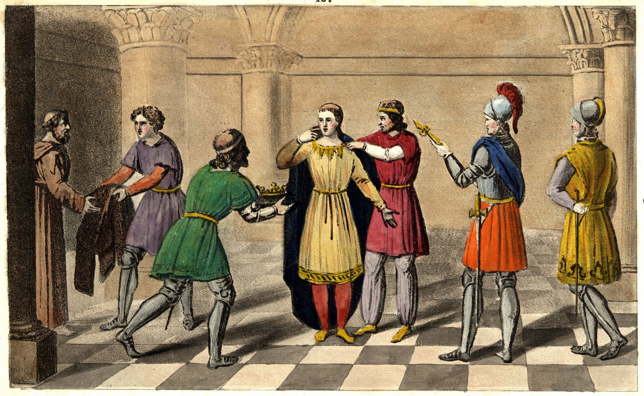 Thierry III viedään Saint Denisin luostarista noustakseen valtaistuimelle. Ambroise Tardieun suunnittelema ja kaiverrettu vuonna 1825. tekijältä Ambroise Tardieu