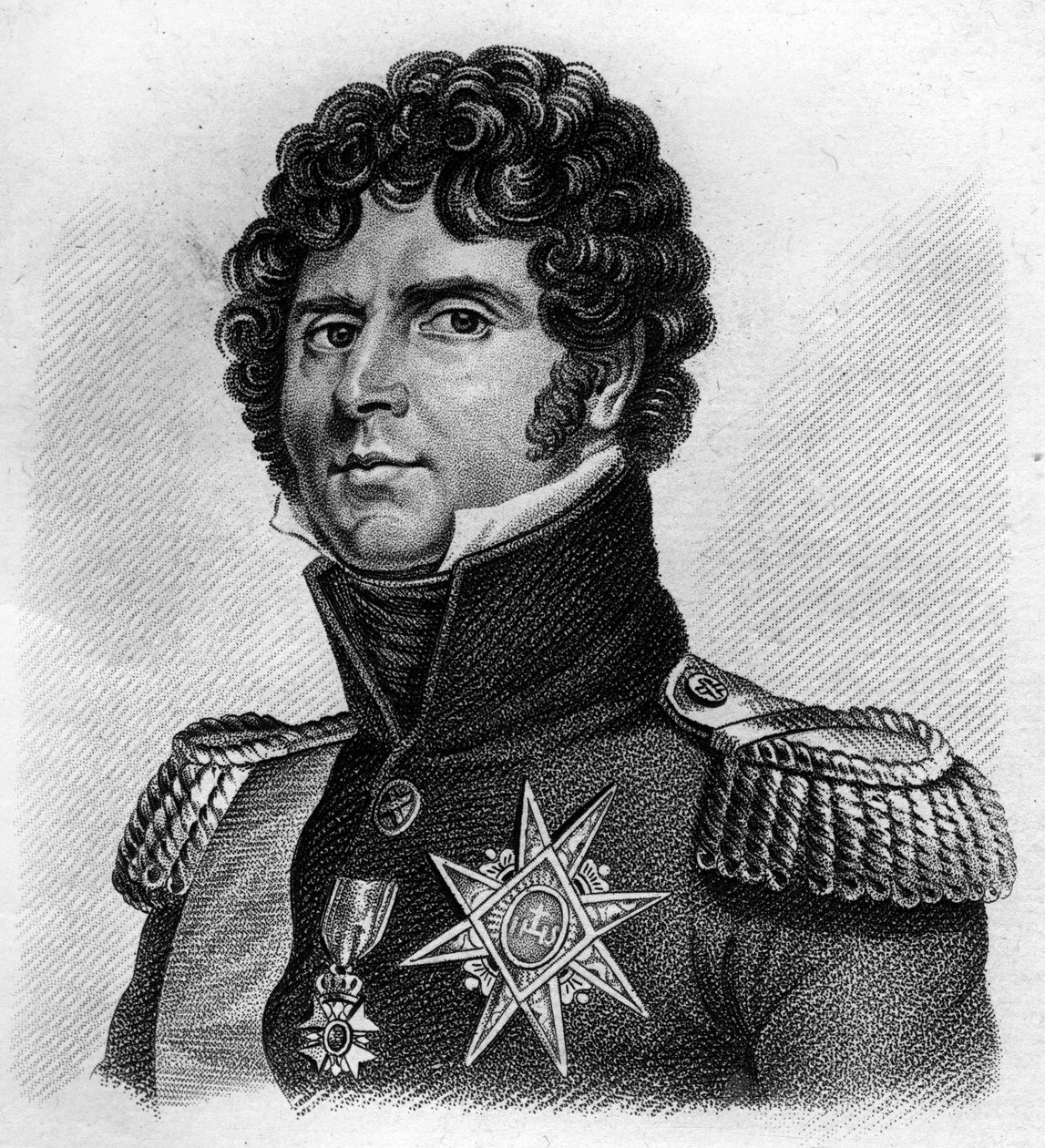 muotokuva Charles Jean - Baptiste Bernadotte (1763-1844), Ranskan marsalkka, Ruotsin ja Norjan kuningas Kaarle XIV. In” Ranskan kenraalien muotokuvia”. Kaiverrus Ambroise Tardieu 1818. Stella Collection tekijältä Ambroise Tardieu