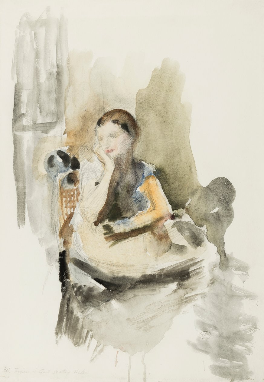 Helen, 1917 (lyijykynä, sivellin ja wc paperille) tekijältä Ambrose McEvoy