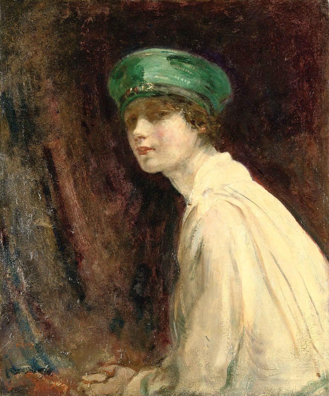 "The Green Hat", muotokuva rouva Claude Johnsonista, 1918 tekijältä Ambrose McEvoy