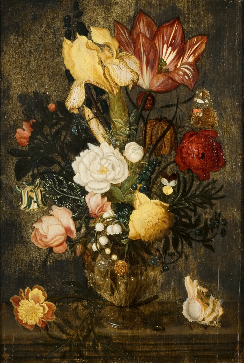 Bloemen in een vaas tapasi leeuwenmaskers tekijältä Ambrosius the Elder Bosschaert