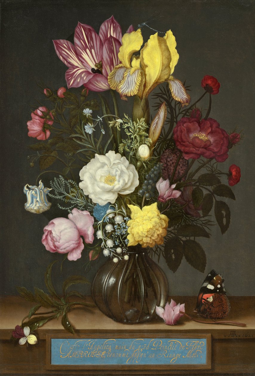 Kukkakimppu lasimaljakoossa tekijältä Ambrosius the Elder Bosschaert