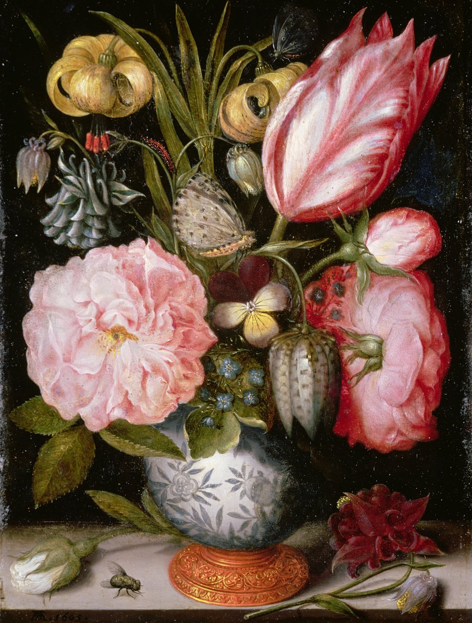 Kukkien asetelma posliinimaljakossa tekijältä Ambrosius the Elder Bosschaert